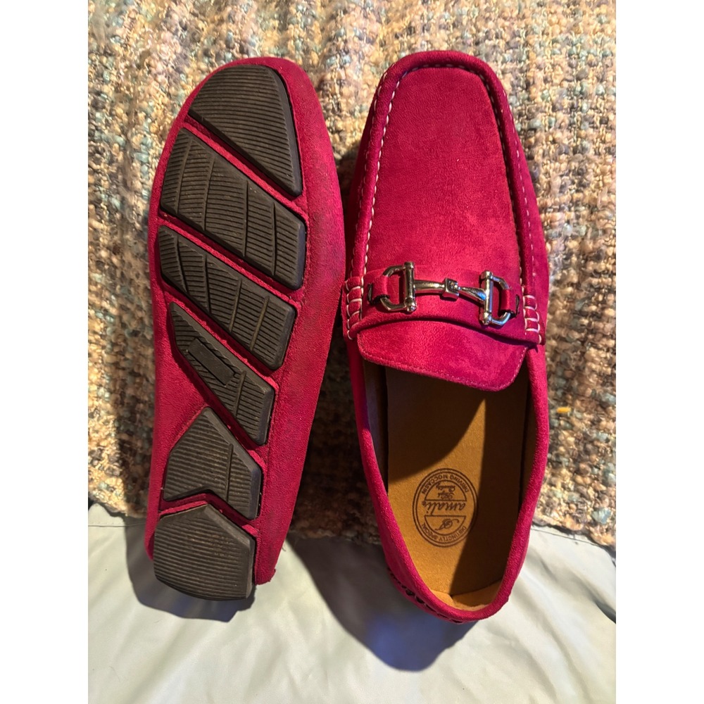 Amali Mens Walken-003 Fuchsia Pink Faux Suede Horsebit Driving Moccasins 10